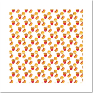 Fries Hotdogs and Burgers Pattern Posters and Art